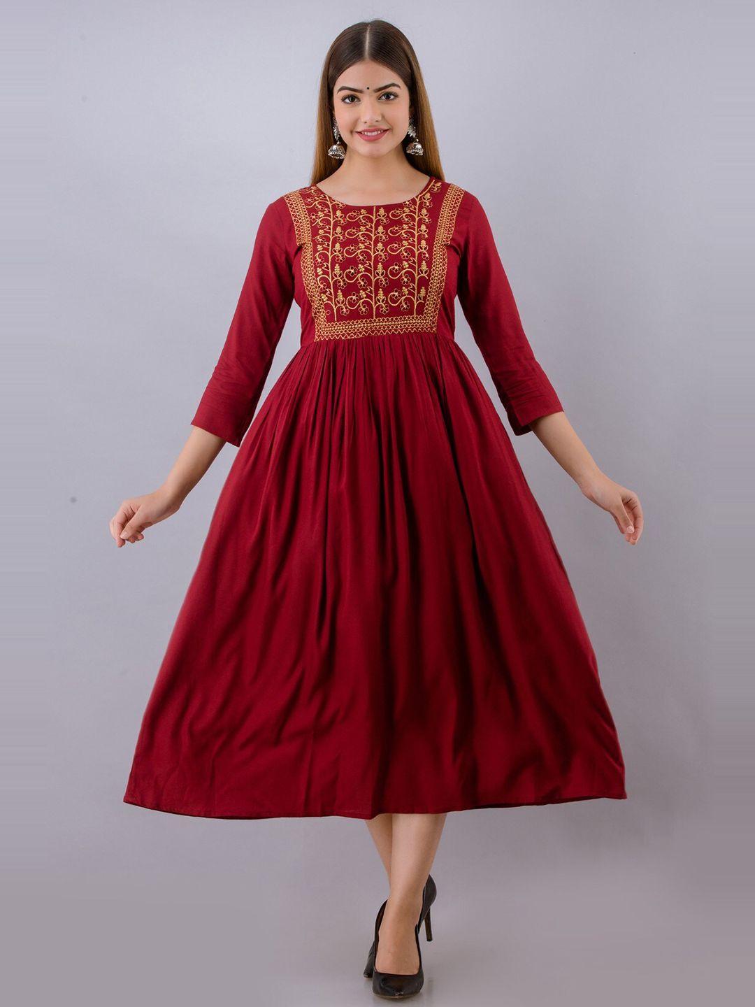 shoolin ethnic motifs embroidered fit-flare ethnic dresses