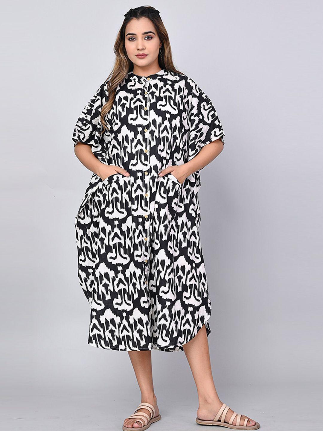 shoolin abstract printed kaftan cotton midi dress