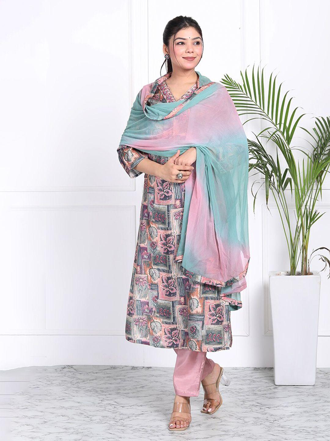 shoolin abstract printed pure cotton kurta & trousers with dupatta