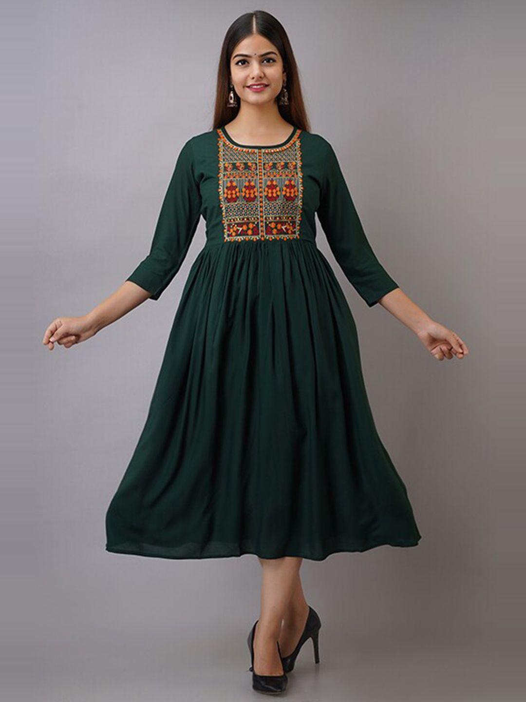 shoolin embroidered fit-flare ethnic dresses