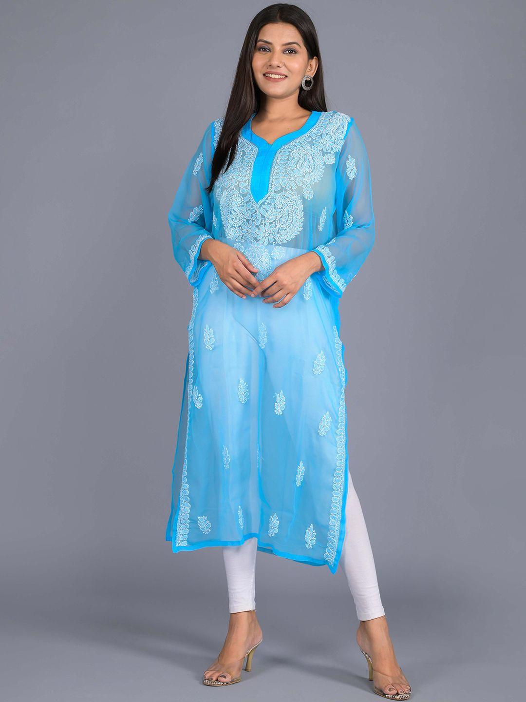 shoolin ethnic motifs embroidered chikankari georgette kurta