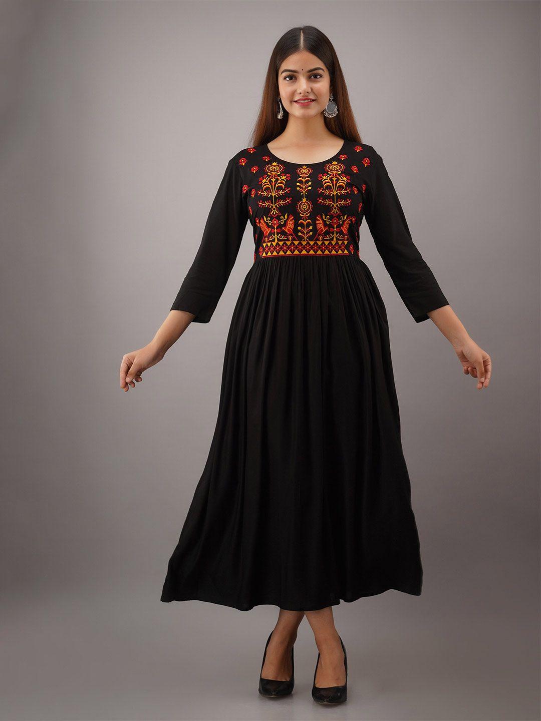 shoolin ethnic motifs embroidered fit-flared midi dress