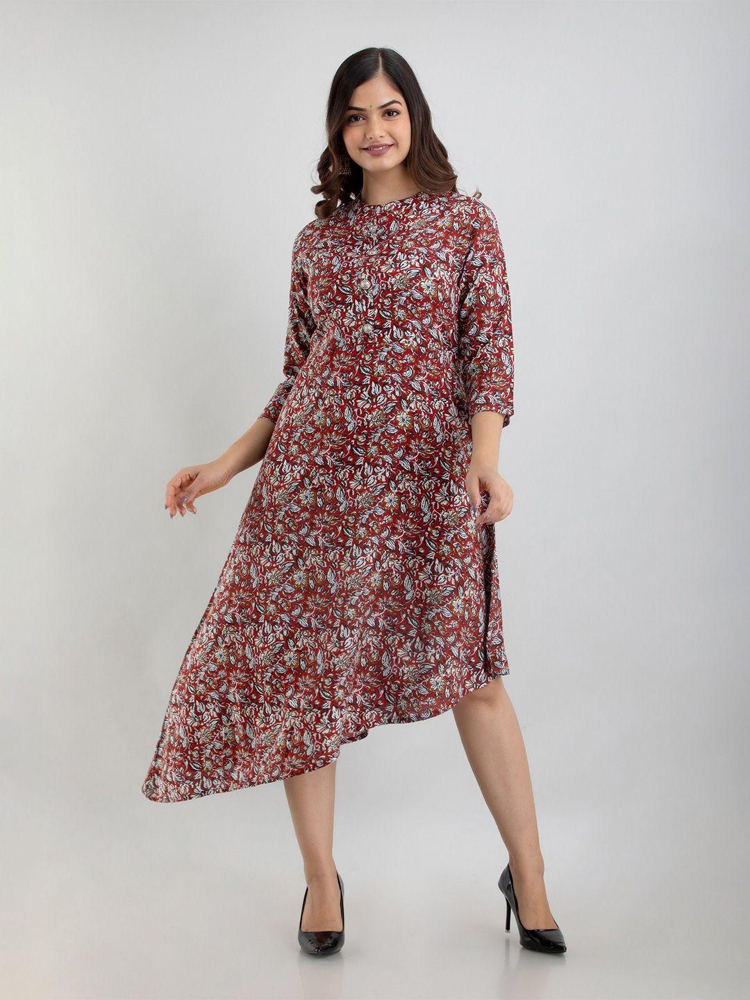 shoolin floral printed a-line midi dress