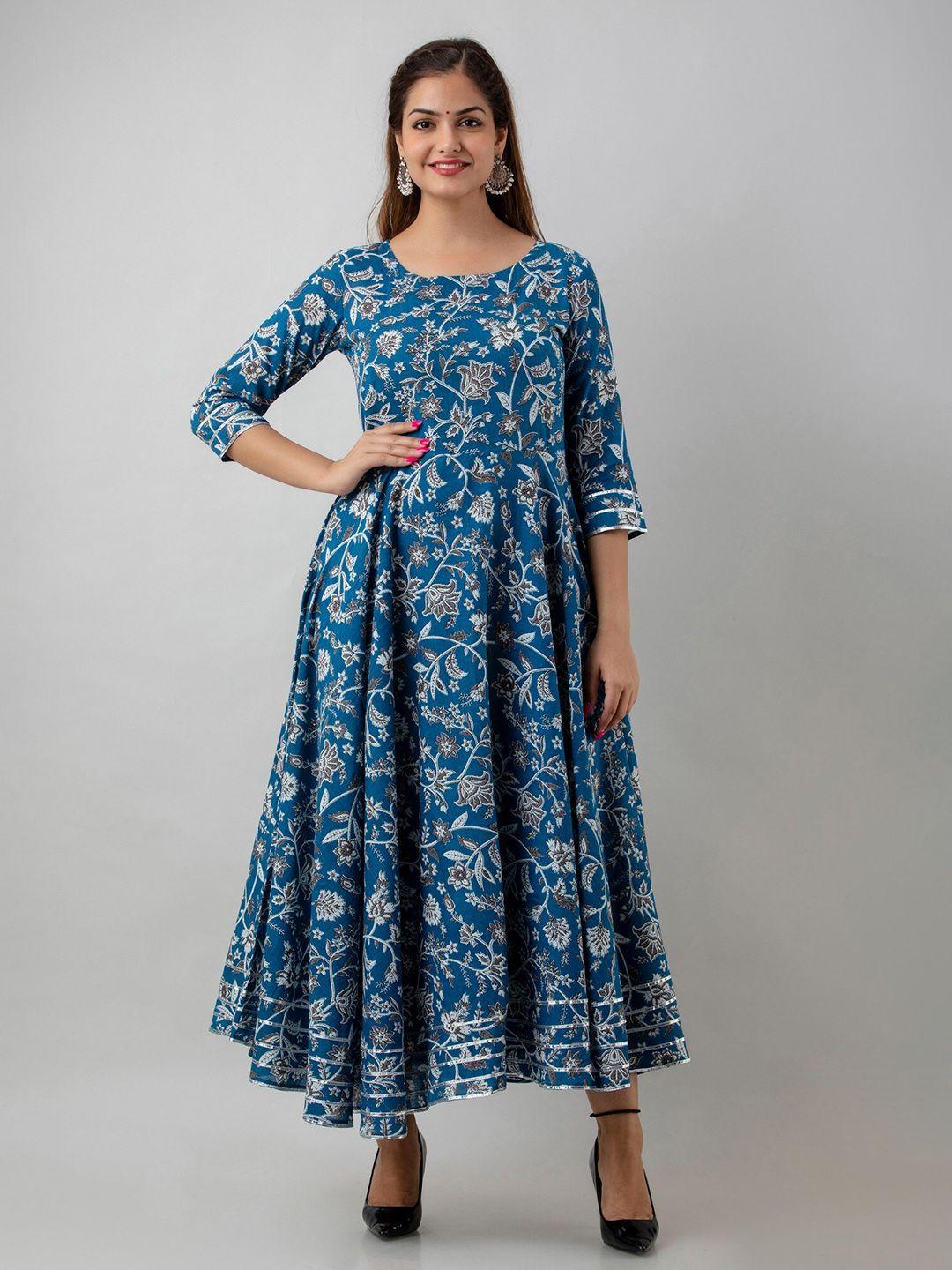shoolin floral printed cotton fit and flare midi ethnic dress