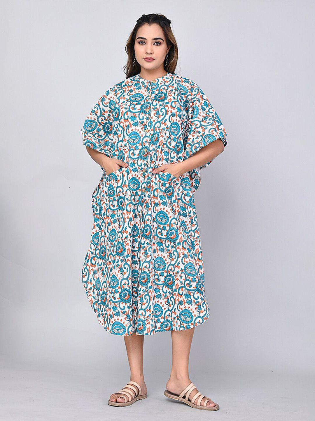 shoolin floral printed kaftan cotton midi dress