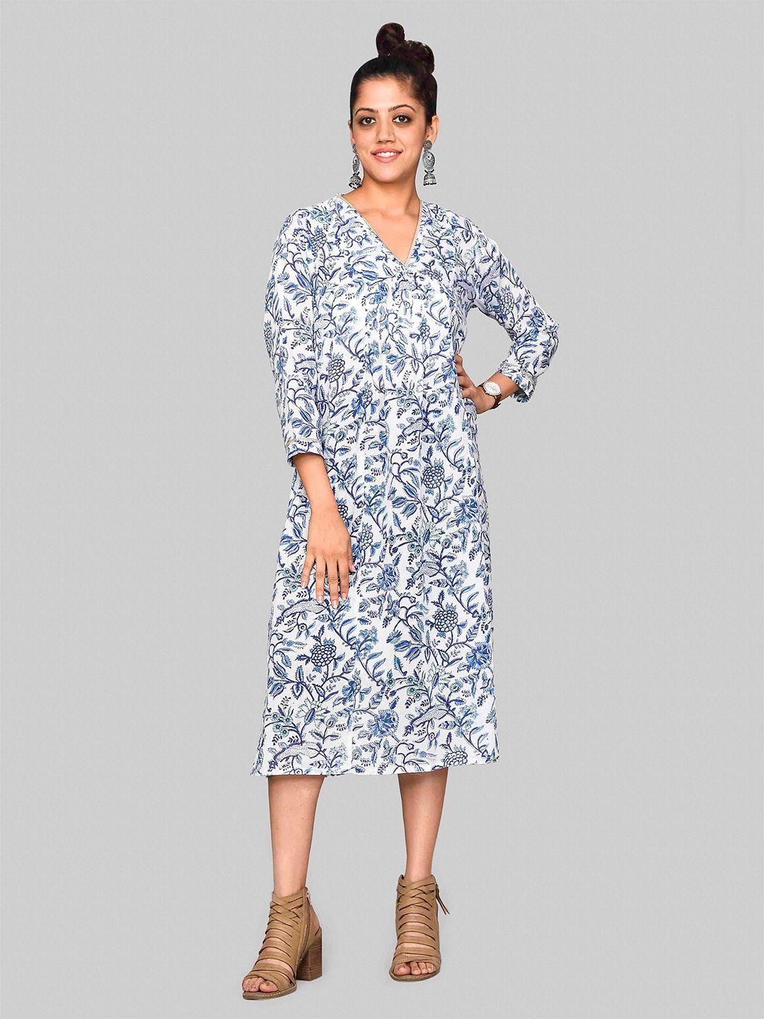 shoolin floral printed organic cotton a-line midi dress