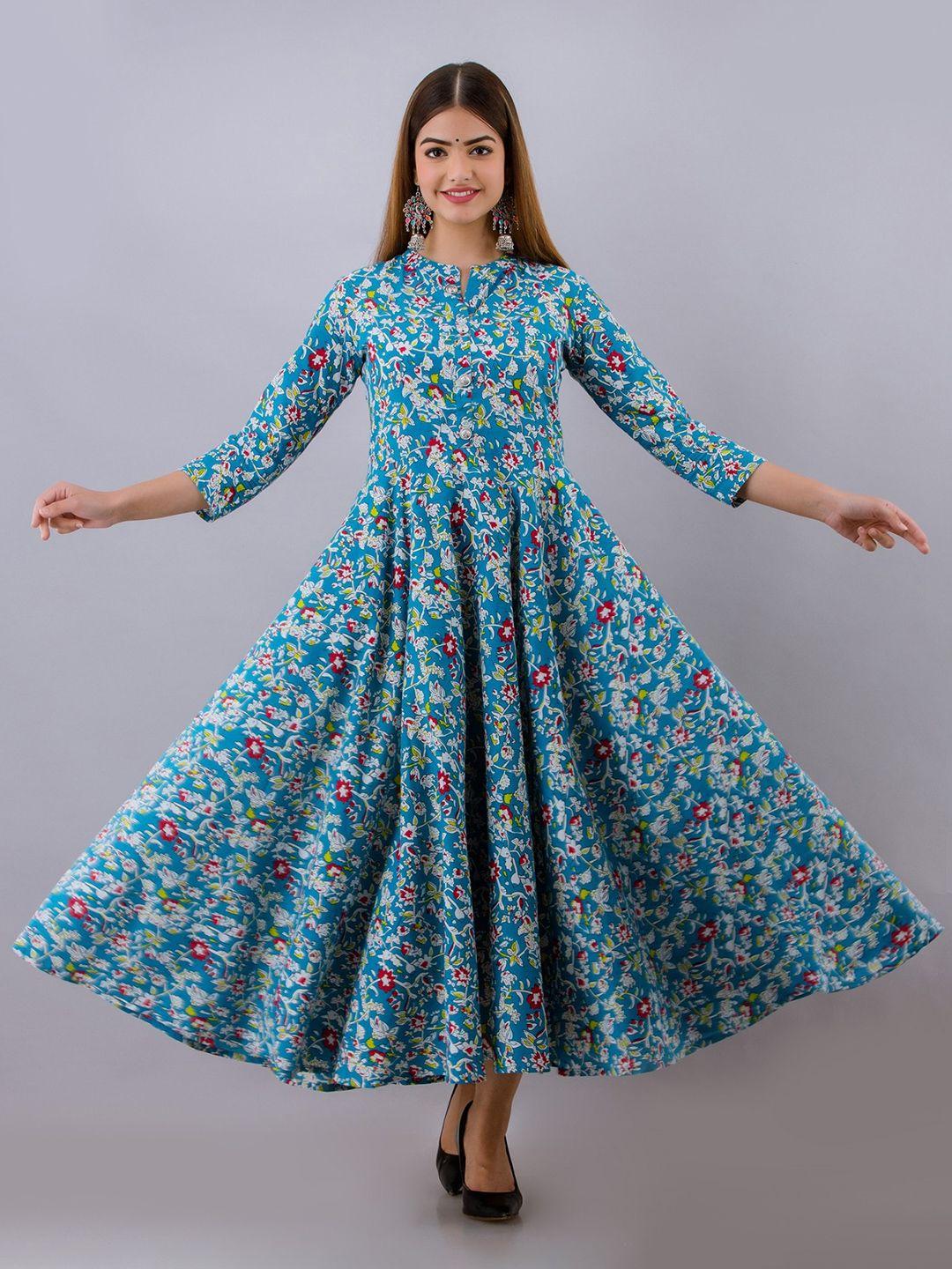 shoolin floral printed pure cotton fit and flare ethnic dress