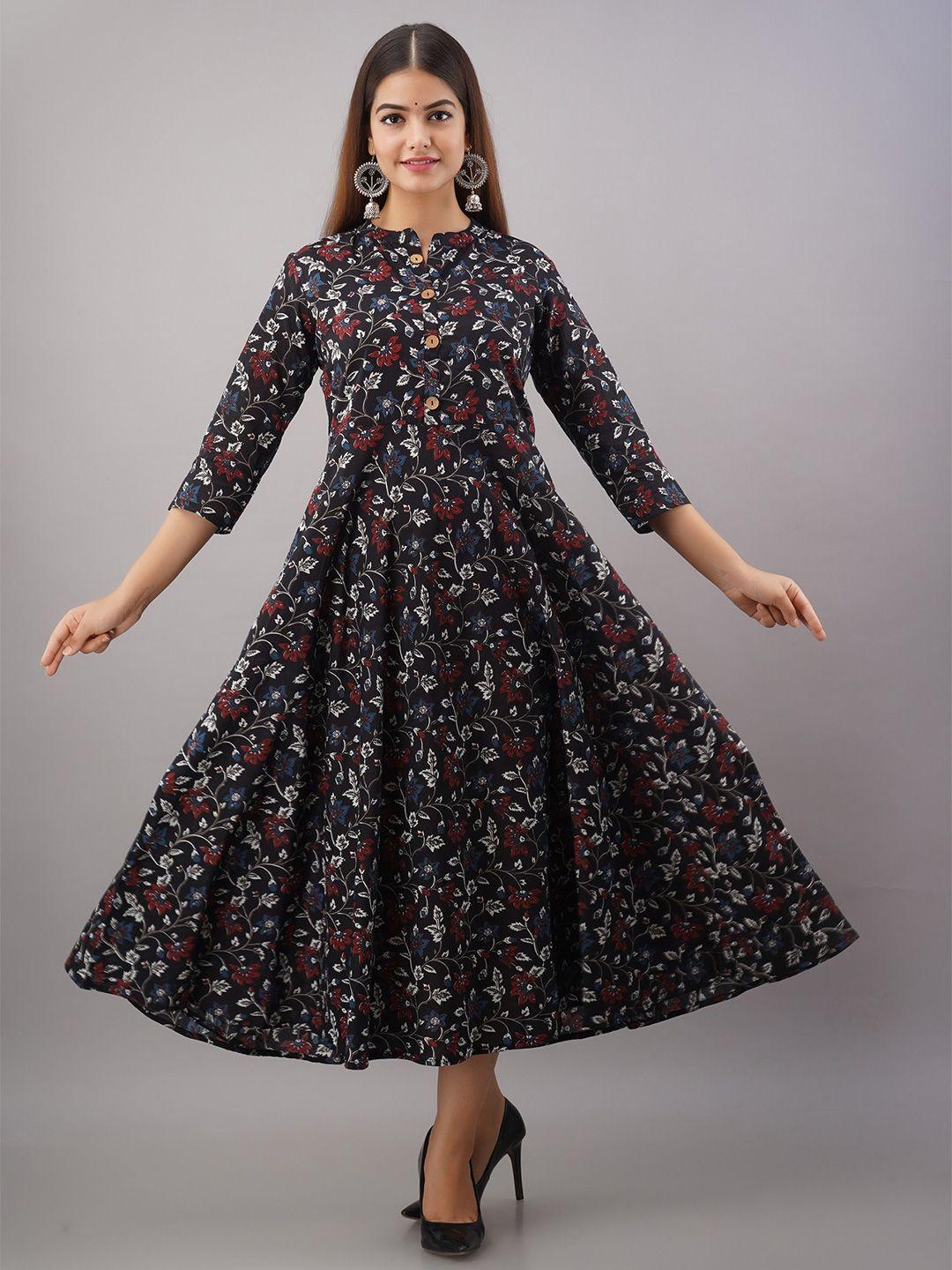 shoolin floral printed pure cotton fit and flare ethnic dress