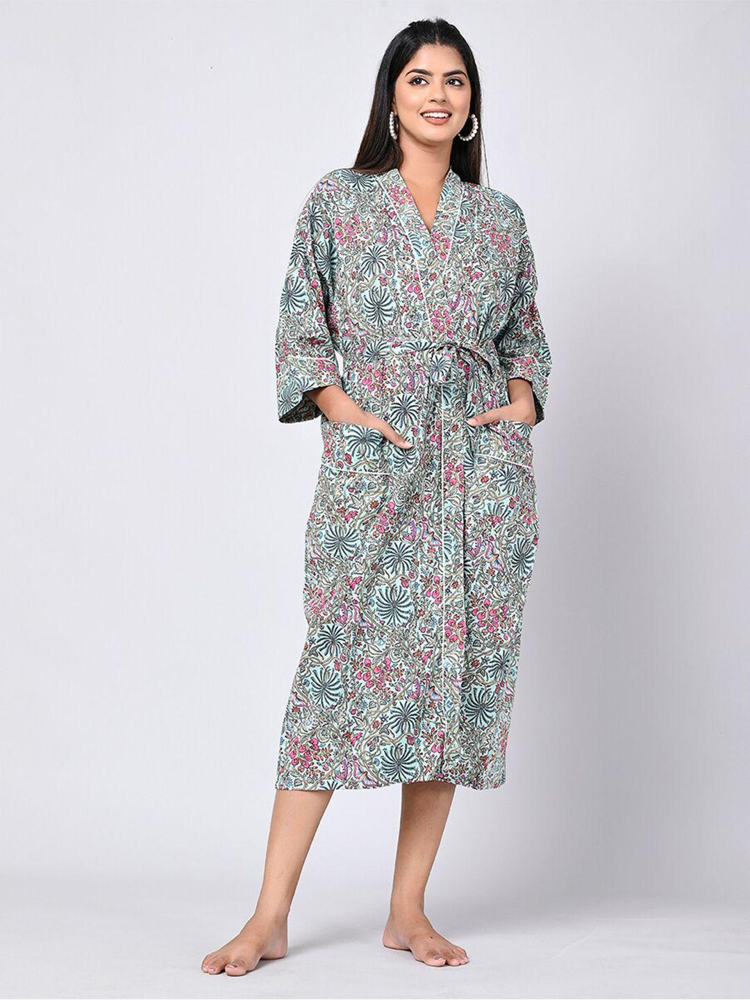 shoolin floral printed pure cotton wrap nightdress