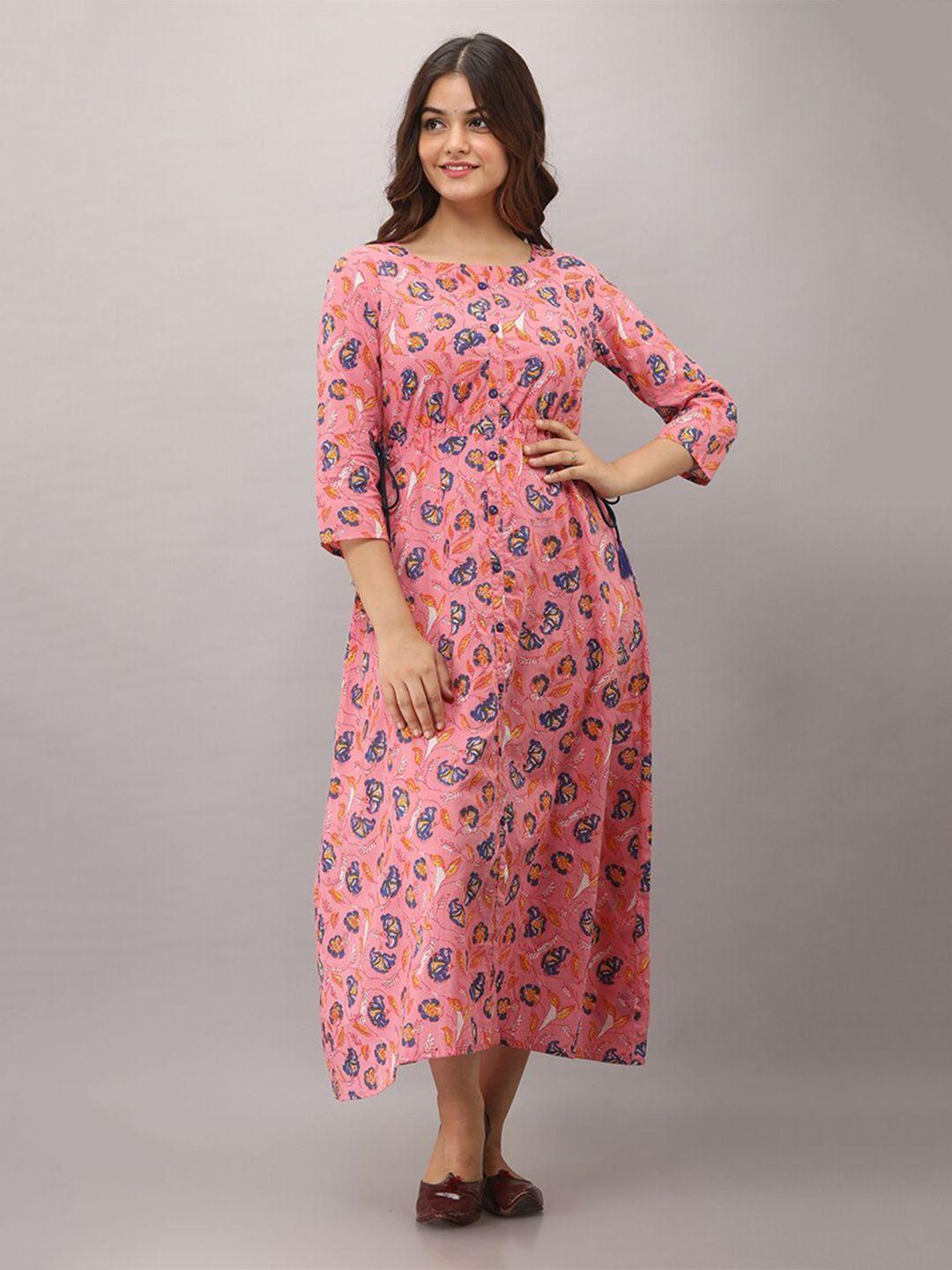 shoolin floral printed tie up pure cotton a-line ethnic dress