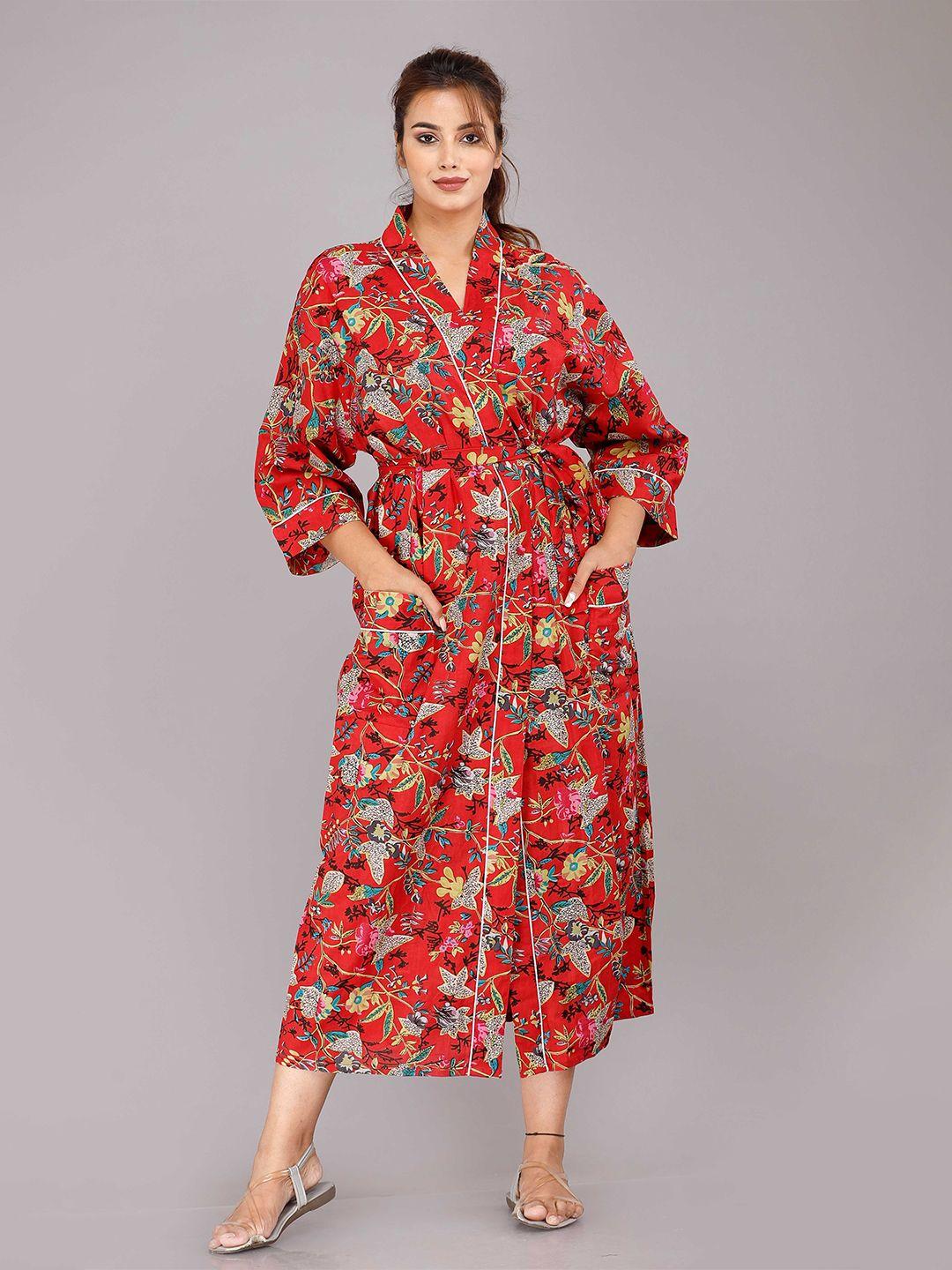 shoolin red printed maxi nightdress