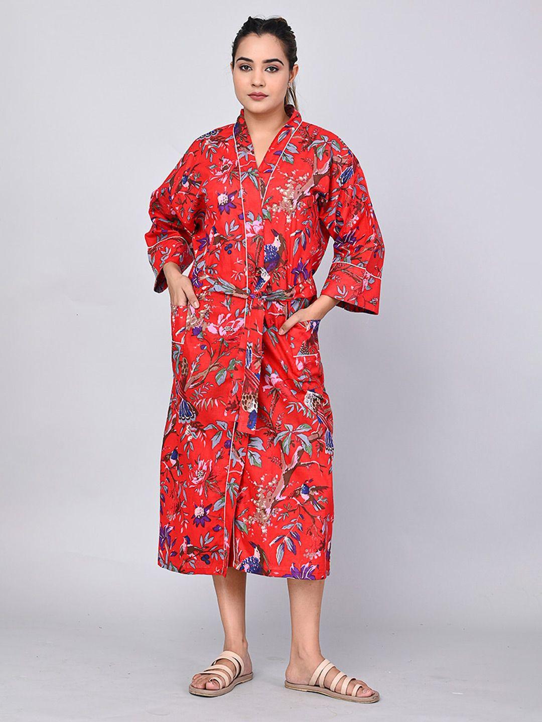 shoolin women floral printed cotton kimono bathrobe