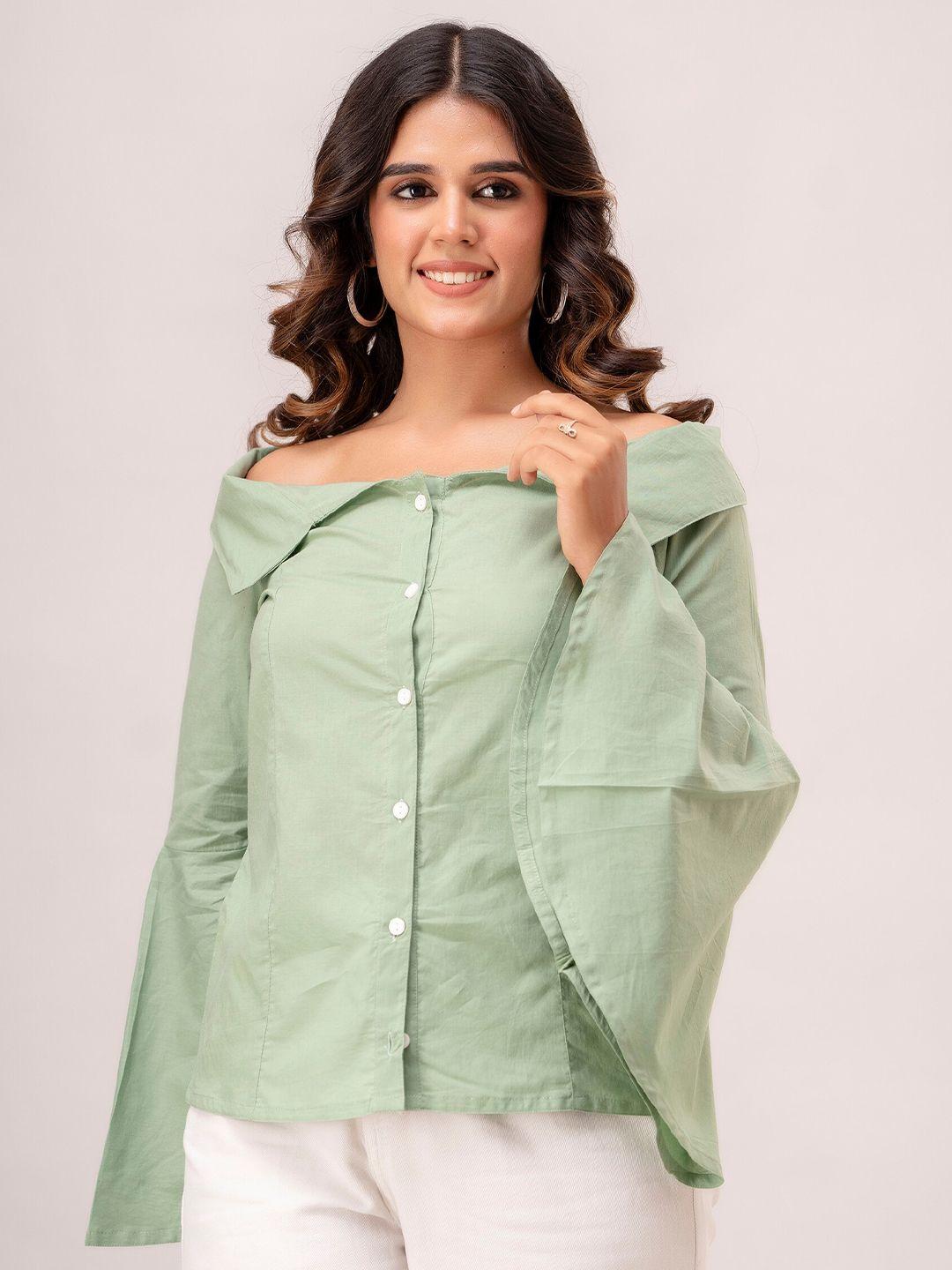 shoolin women green classic casual shirt