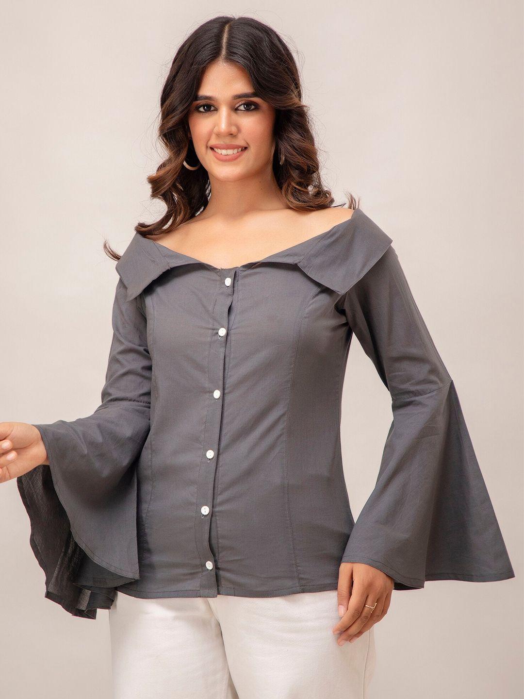 shoolin women grey classic casual shirt