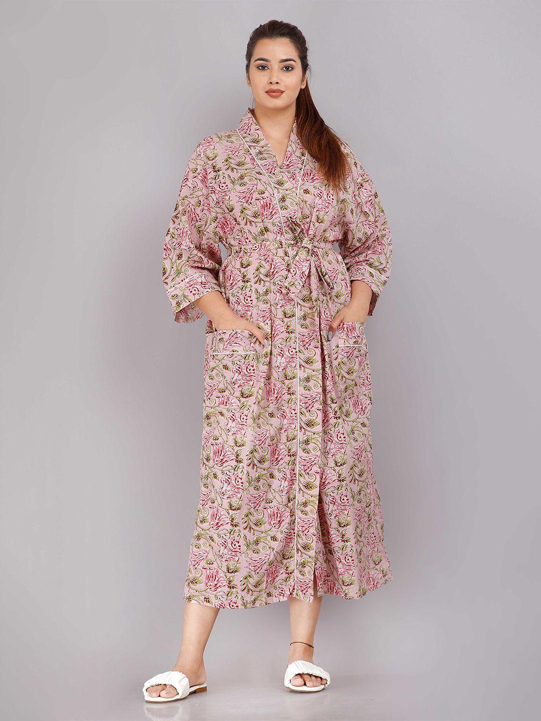 shoolin women pink printed maxi kimono nightdress
