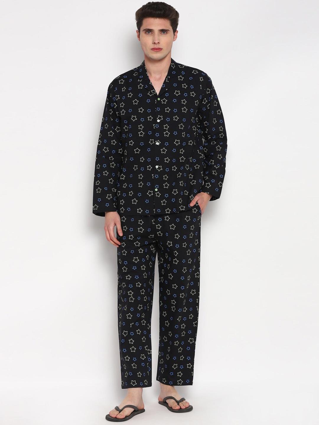 shopbloom men geometric printed pure cotton shirt with pyjamas