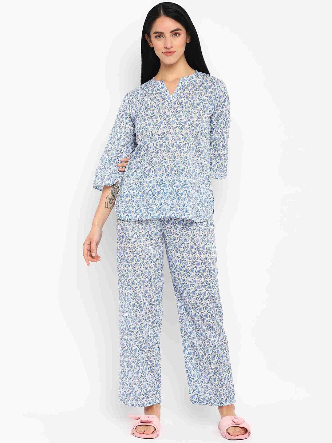 shopbloom women 2 pieces floral printed pure cotton night suit