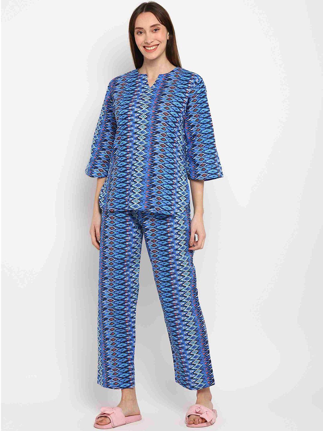 shopbloom ethnic motifs printed pure cotton night suit