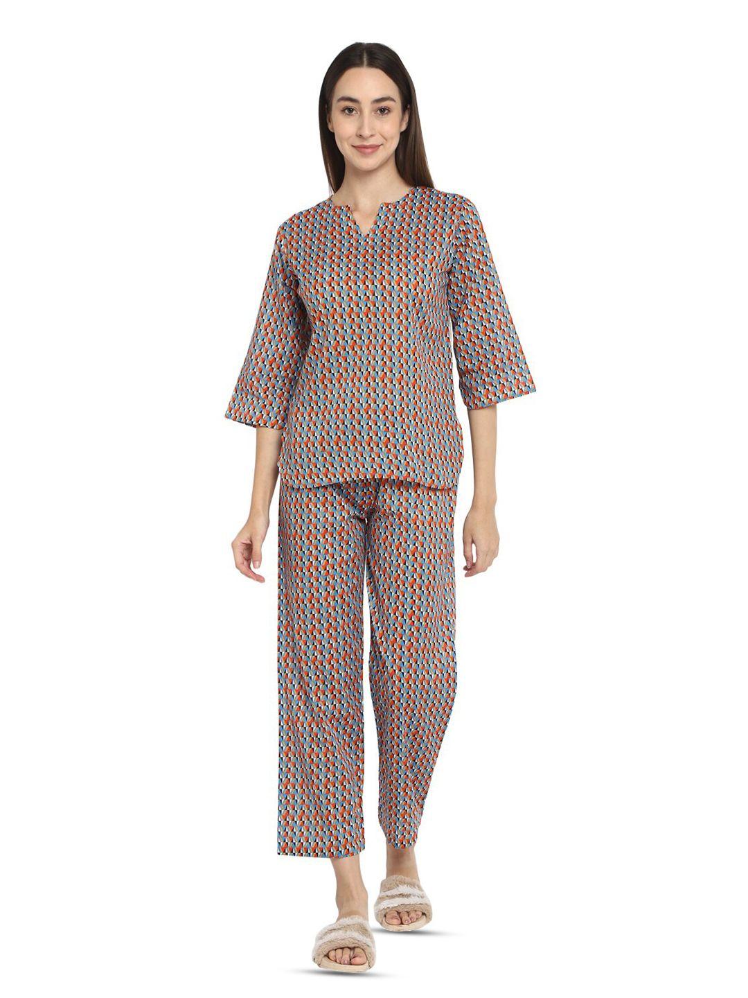 shopbloom geometric print pure cotton night suit