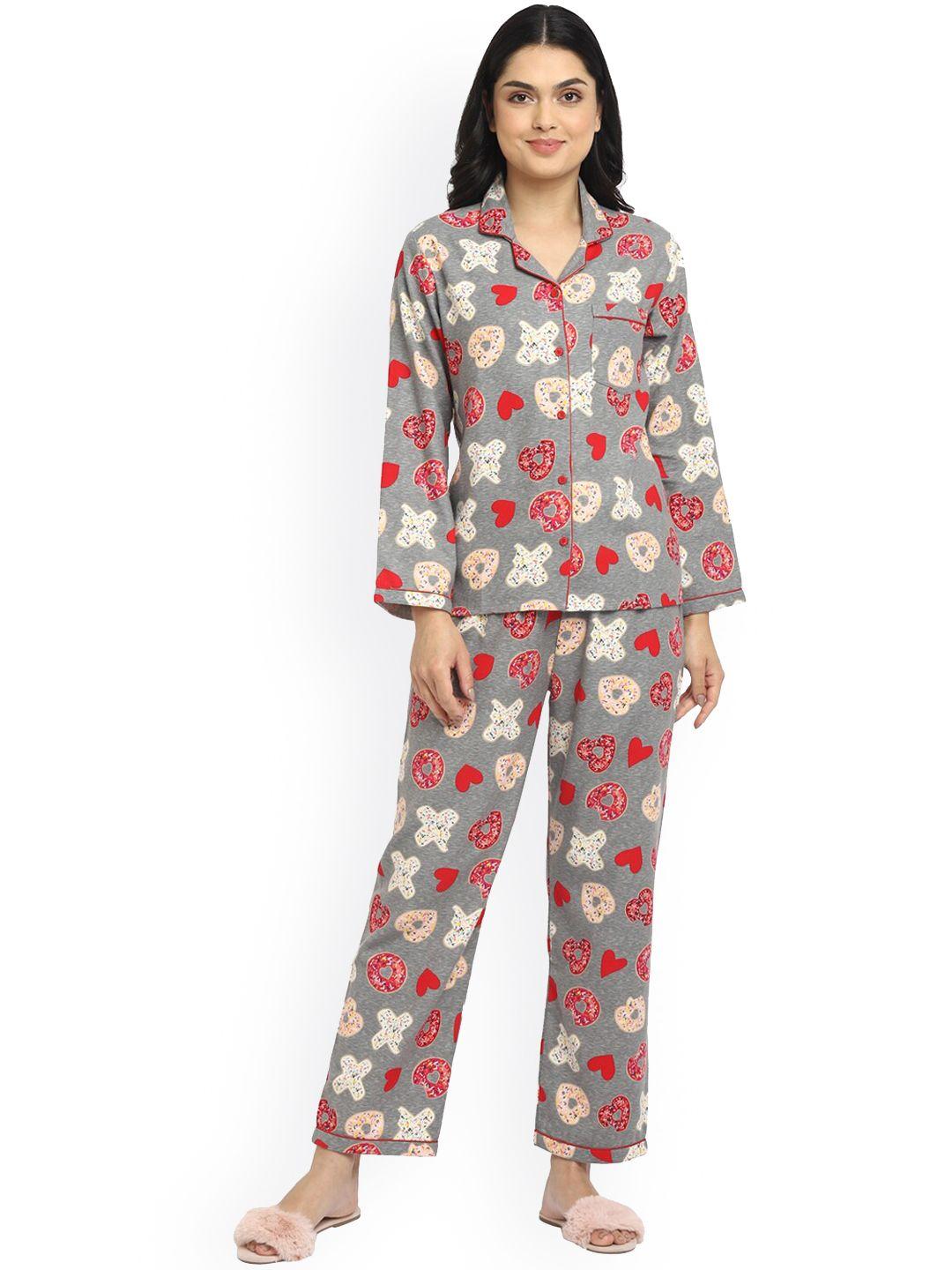 shopbloom grey abstract printed cotton night suit