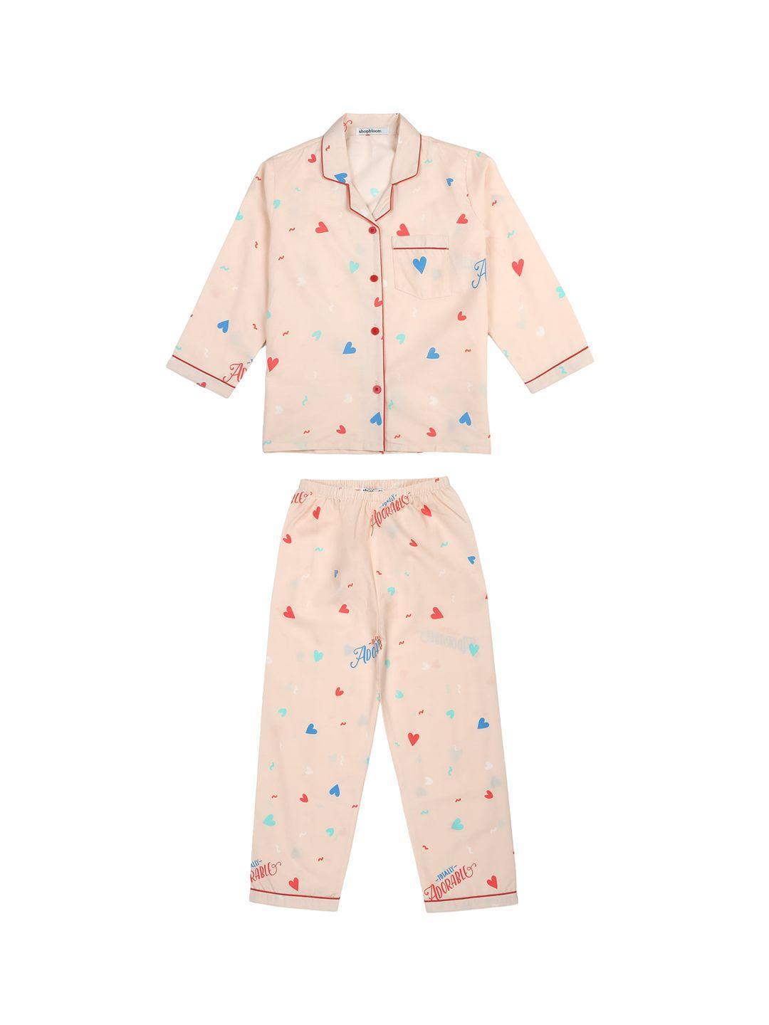 shopbloom kids conversational printed lapel collar pure cotton shirt with pyjamas