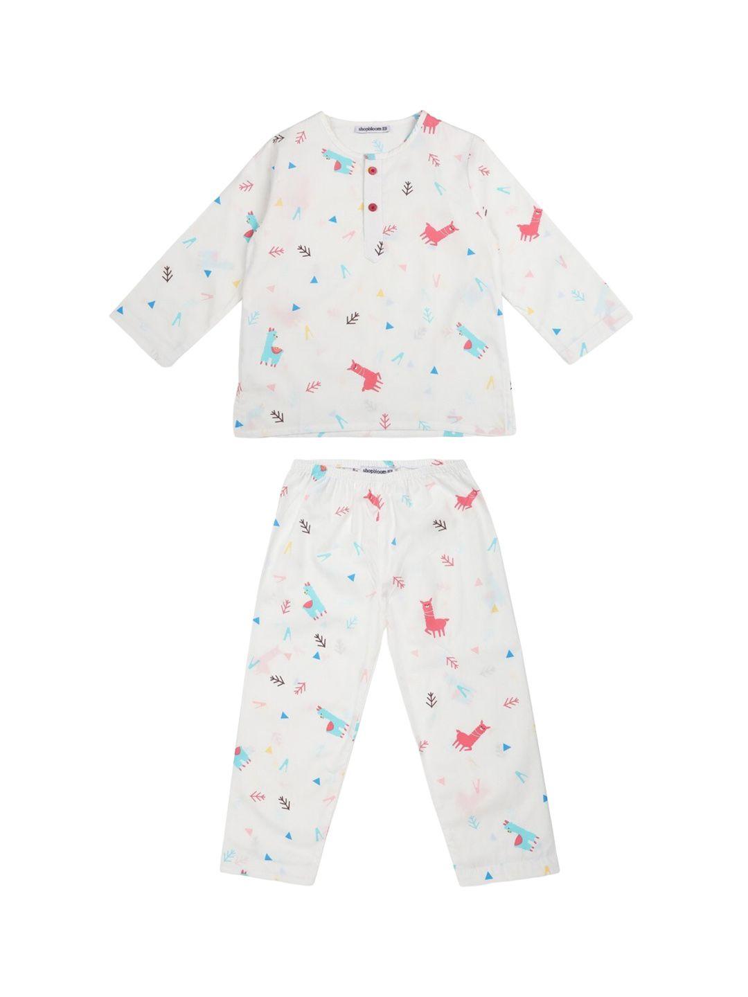 shopbloom kids graphic printed pure cotton top with pyjamas