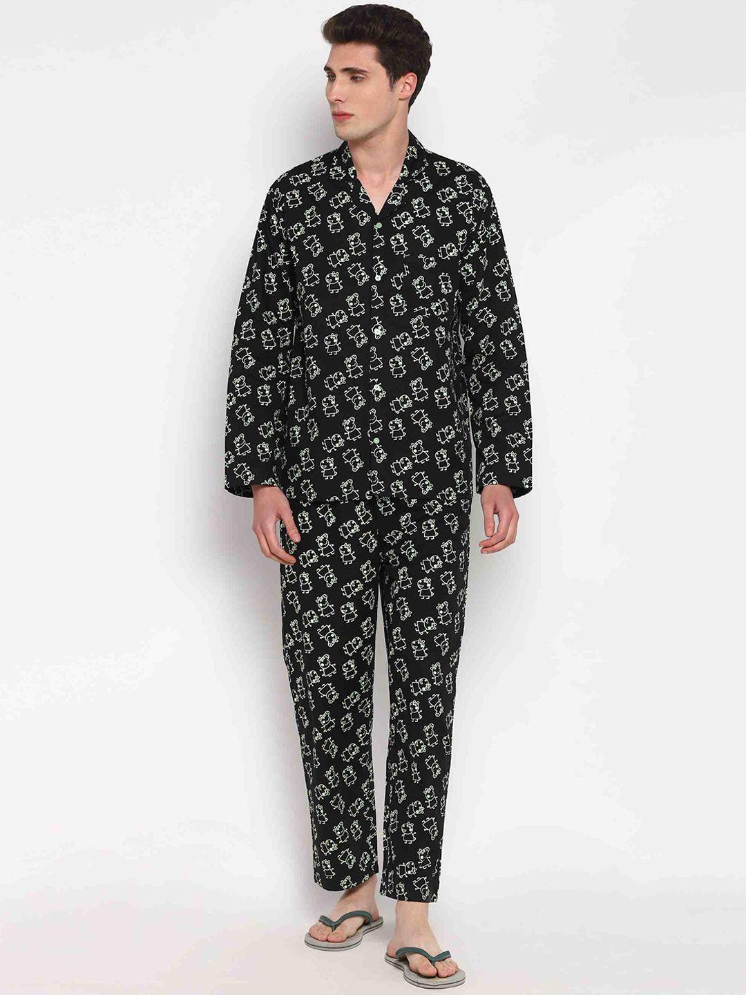 shopbloom men 2 pieces graphic printed pure cotton night suit