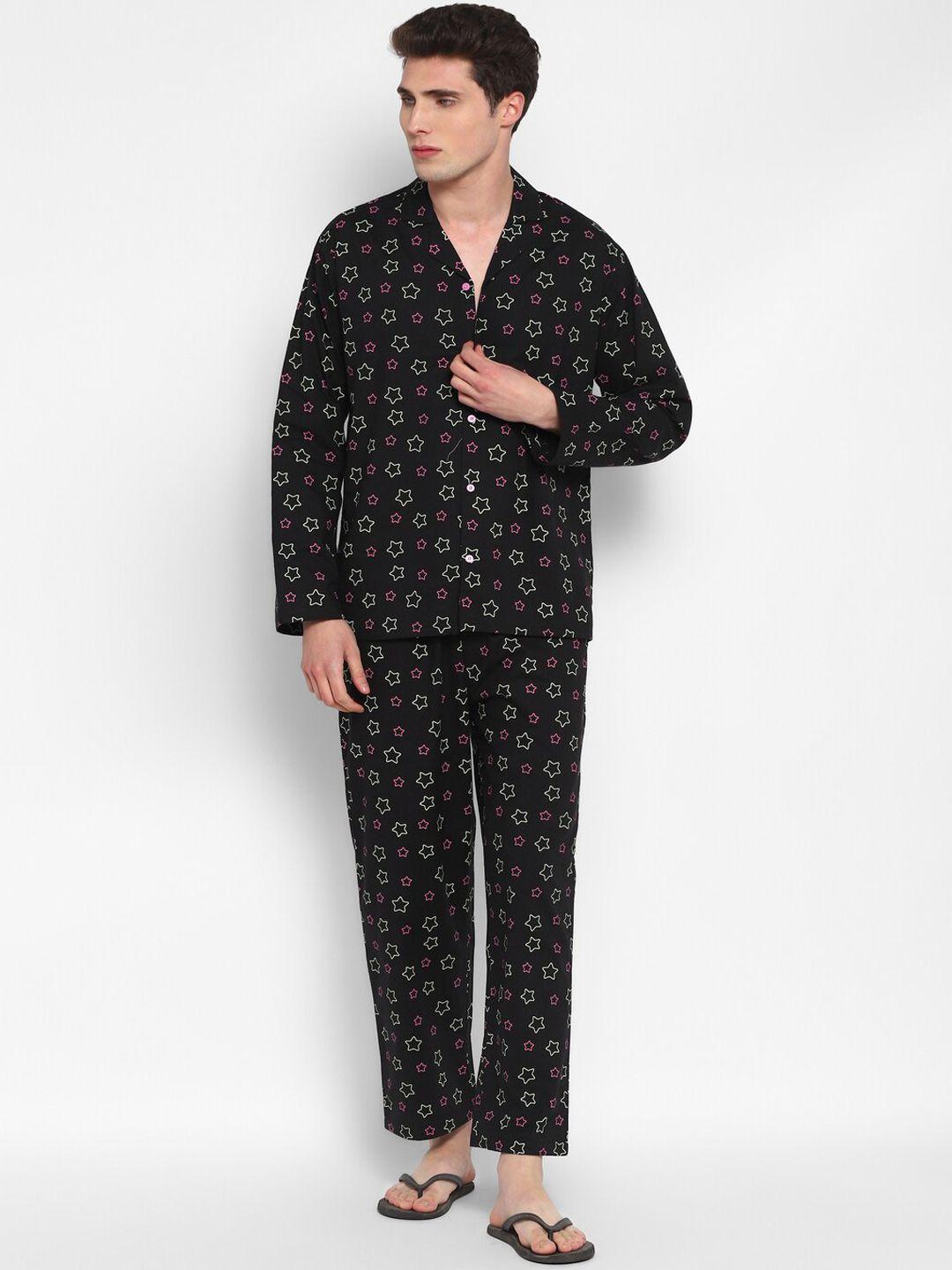 shopbloom men geometric printed pure cotton shirt with pyjamas