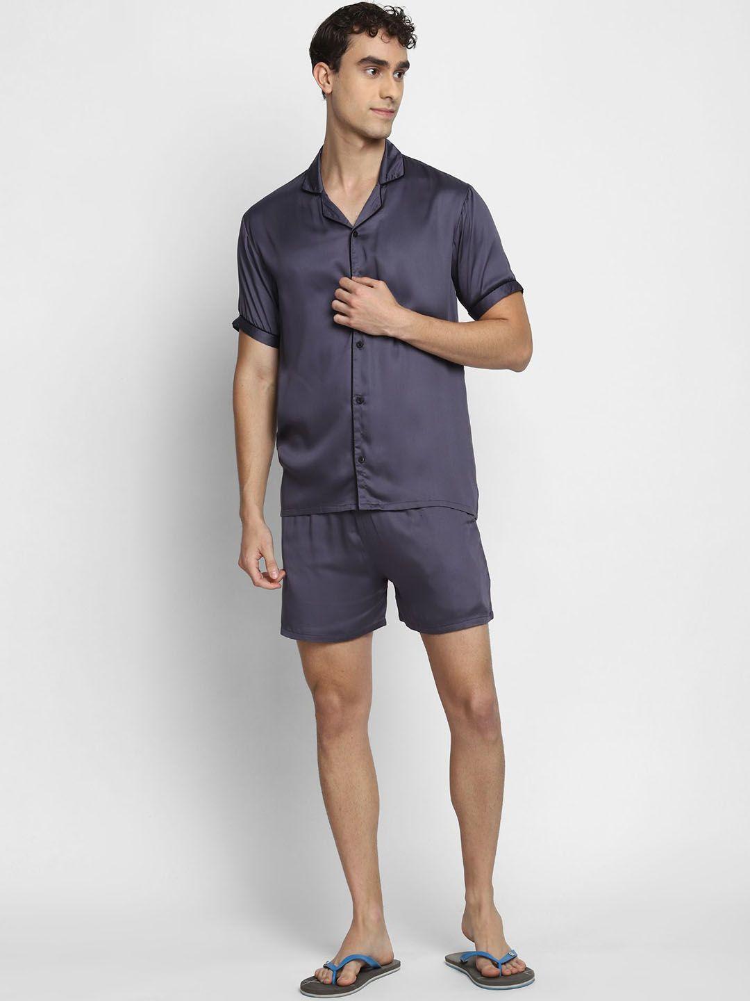 shopbloom men pure cotton spread collar shirt with shorts
