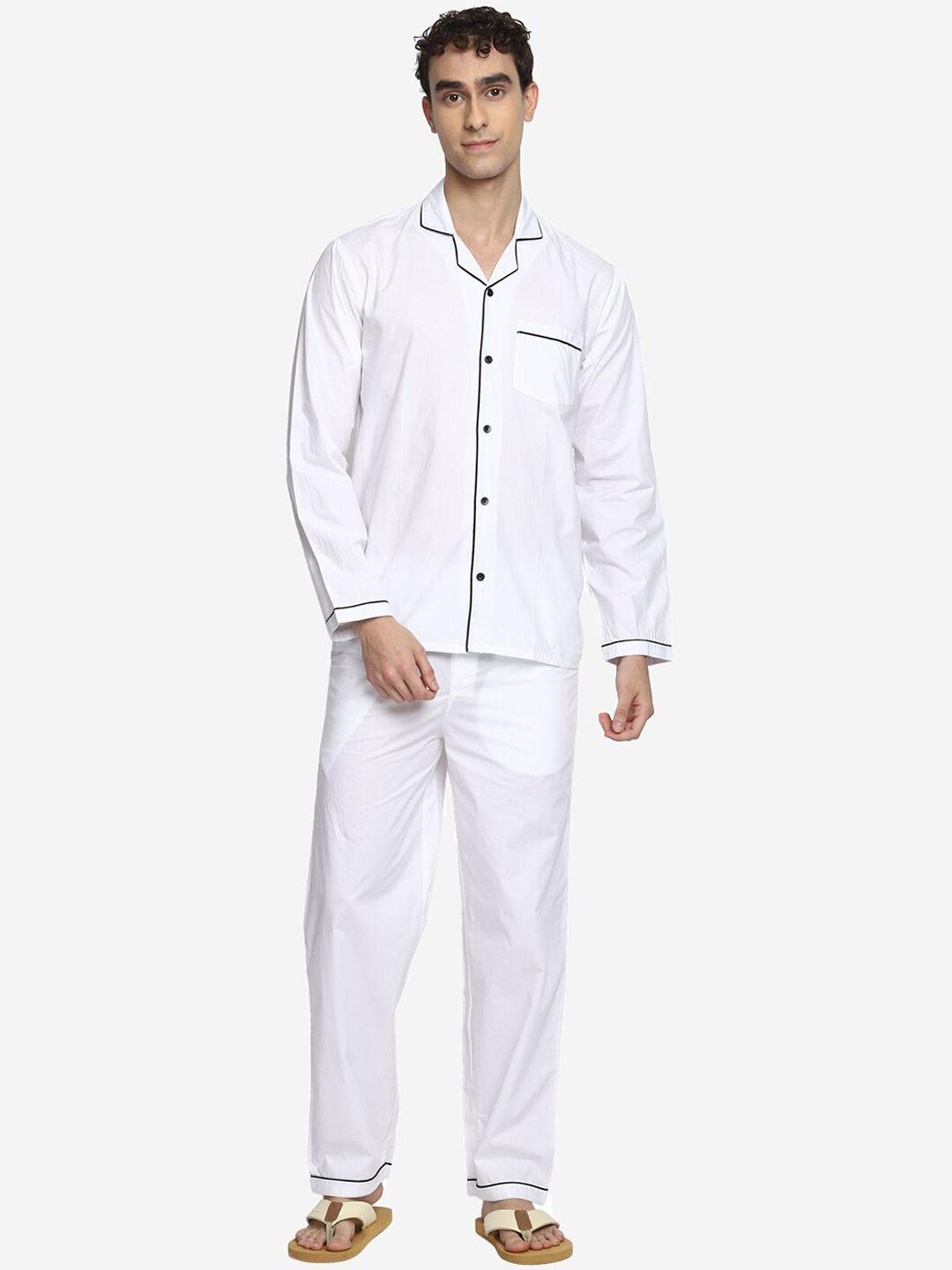 shopbloom men white pure cotton night suit
