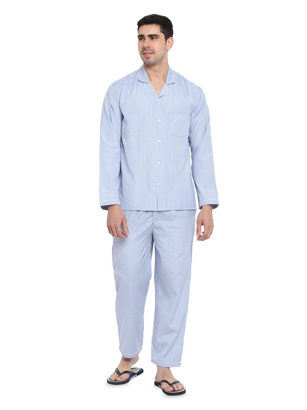 shopbloom striped lapel collar pure cotton shirt with pyjamas