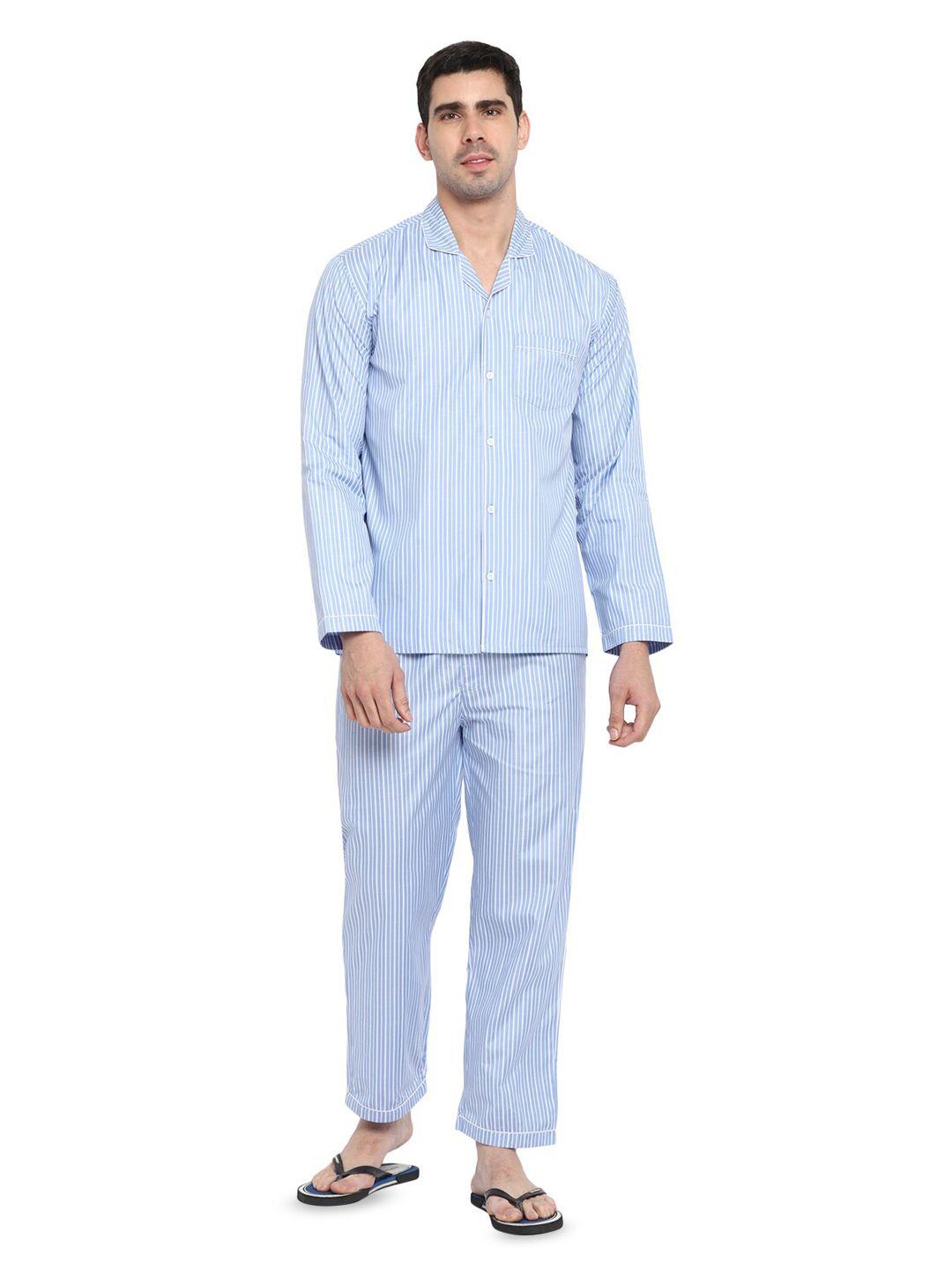 shopbloom striped lapel collar pure cotton shirt with pyjamas