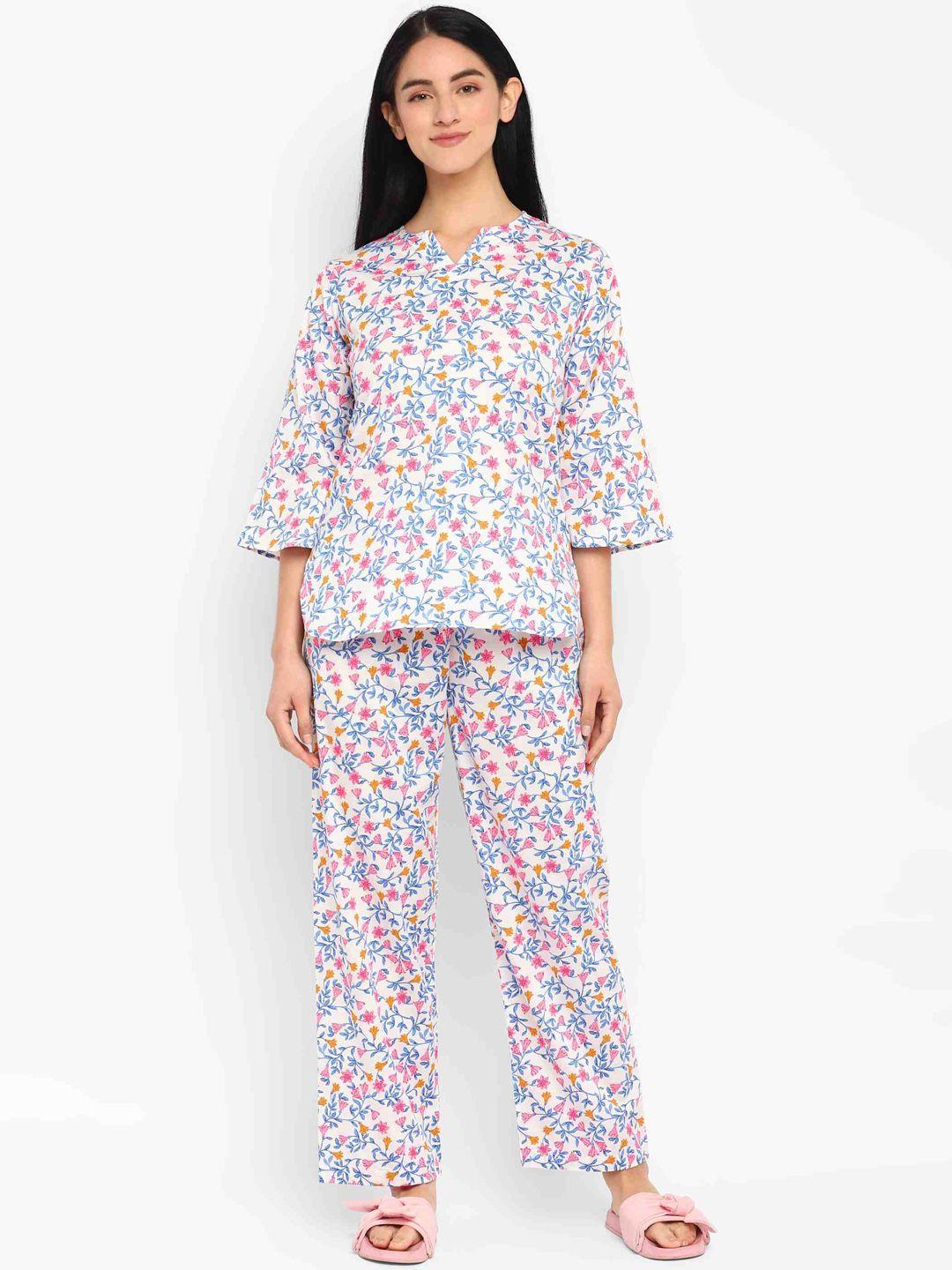 shopbloom women 2 pieces floral printed pure cotton night suit