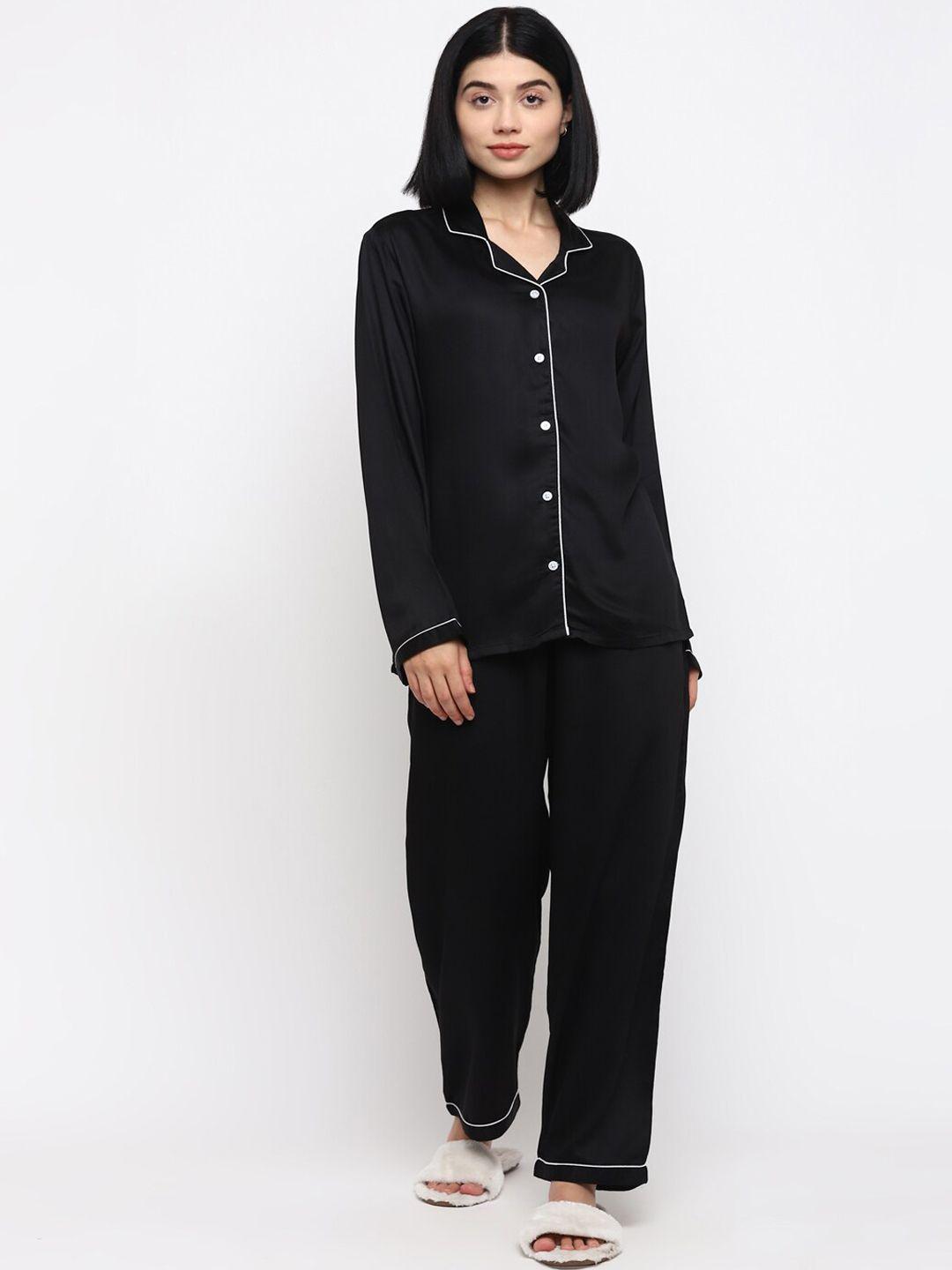 shopbloom women black solid night suit