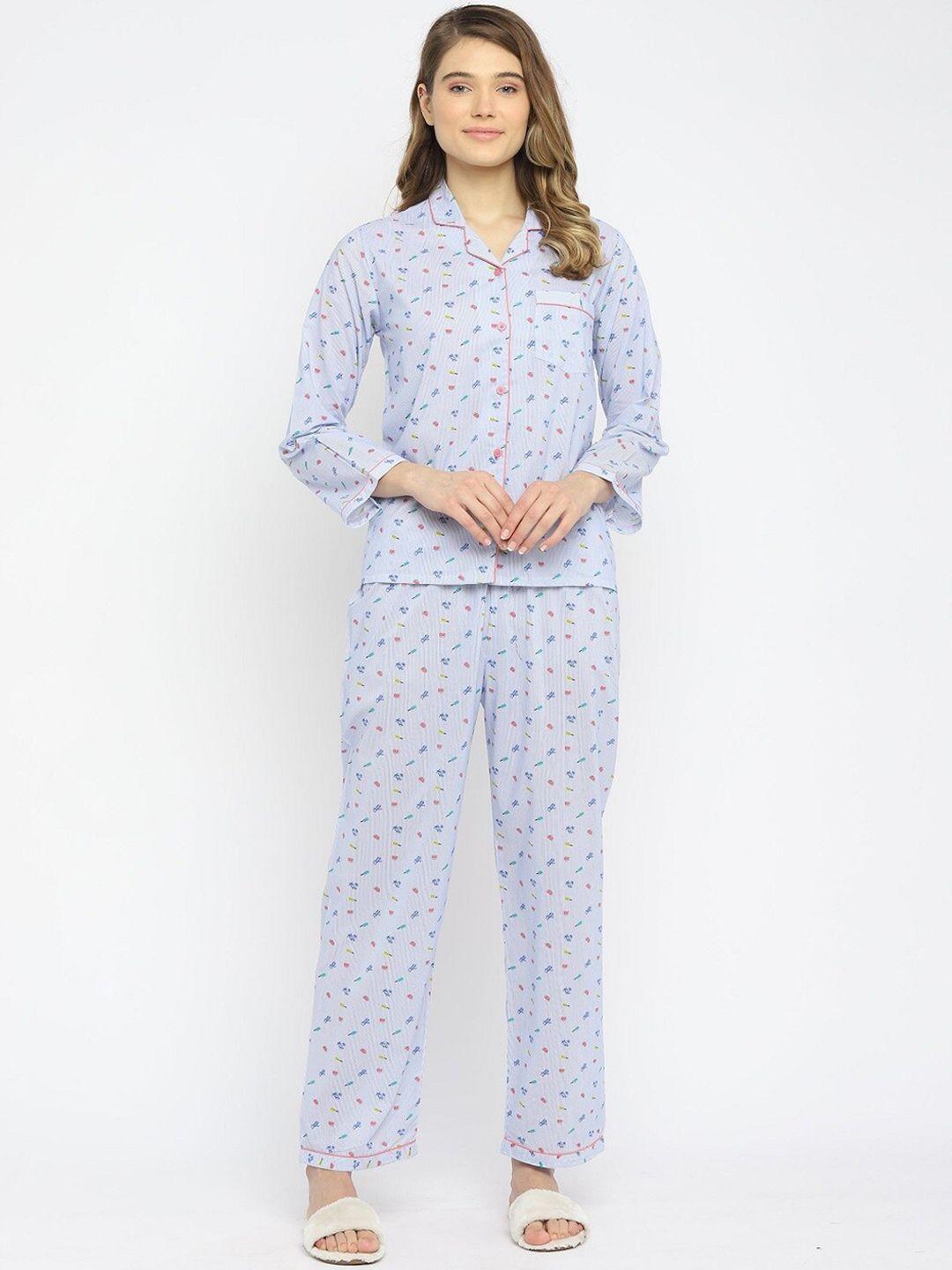 shopbloom women blue & white striped nightsuit