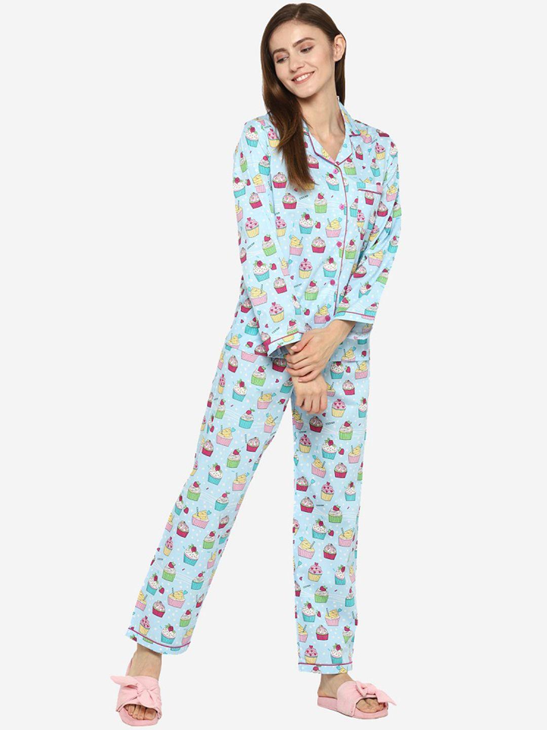 shopbloom women blue printed night suit