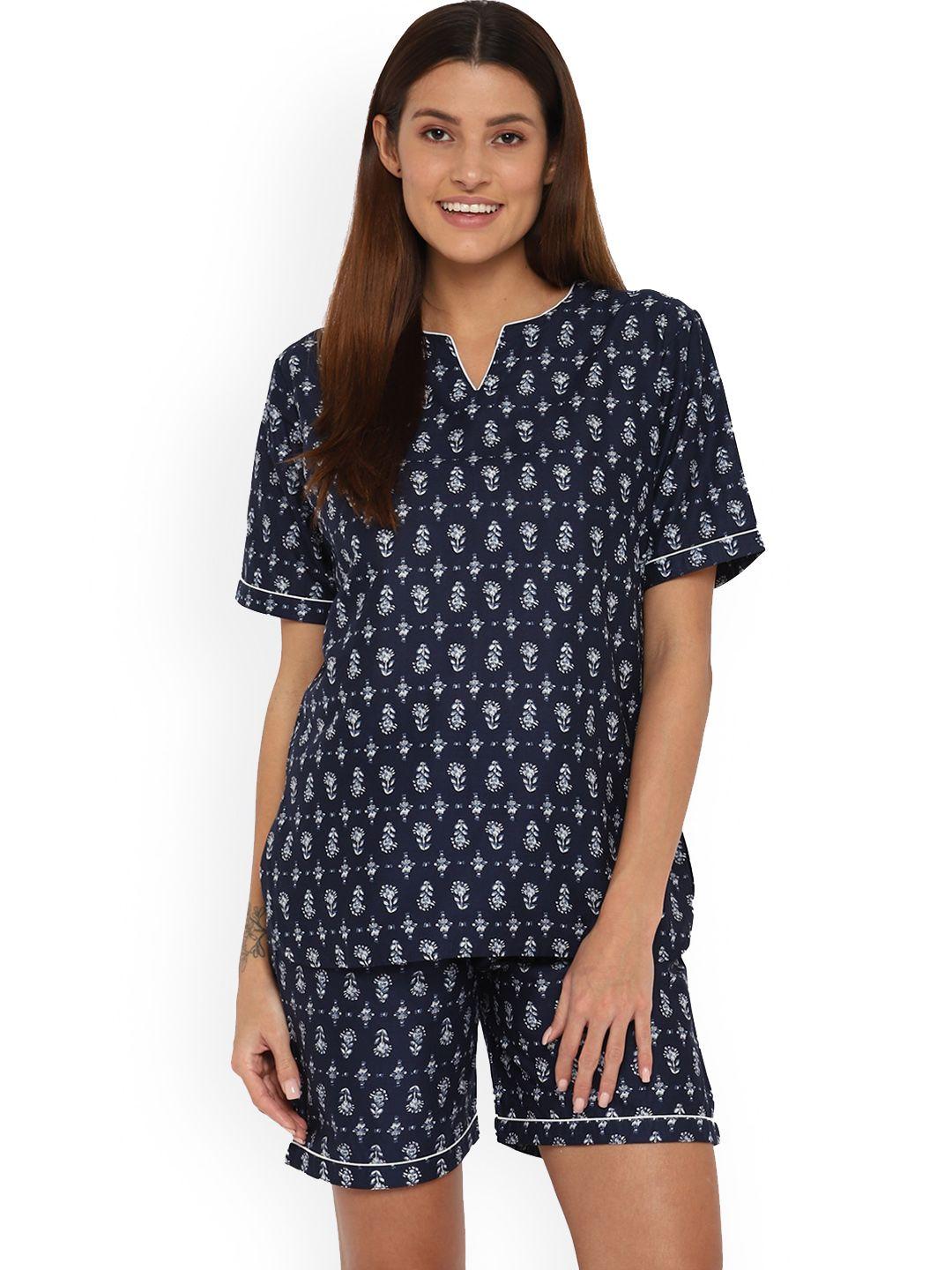 shopbloom women blue printed night suit