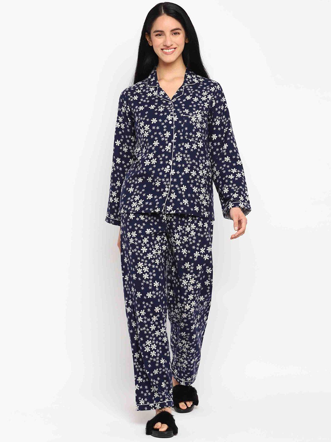 shopbloom women conversational printed pure cotton night suit