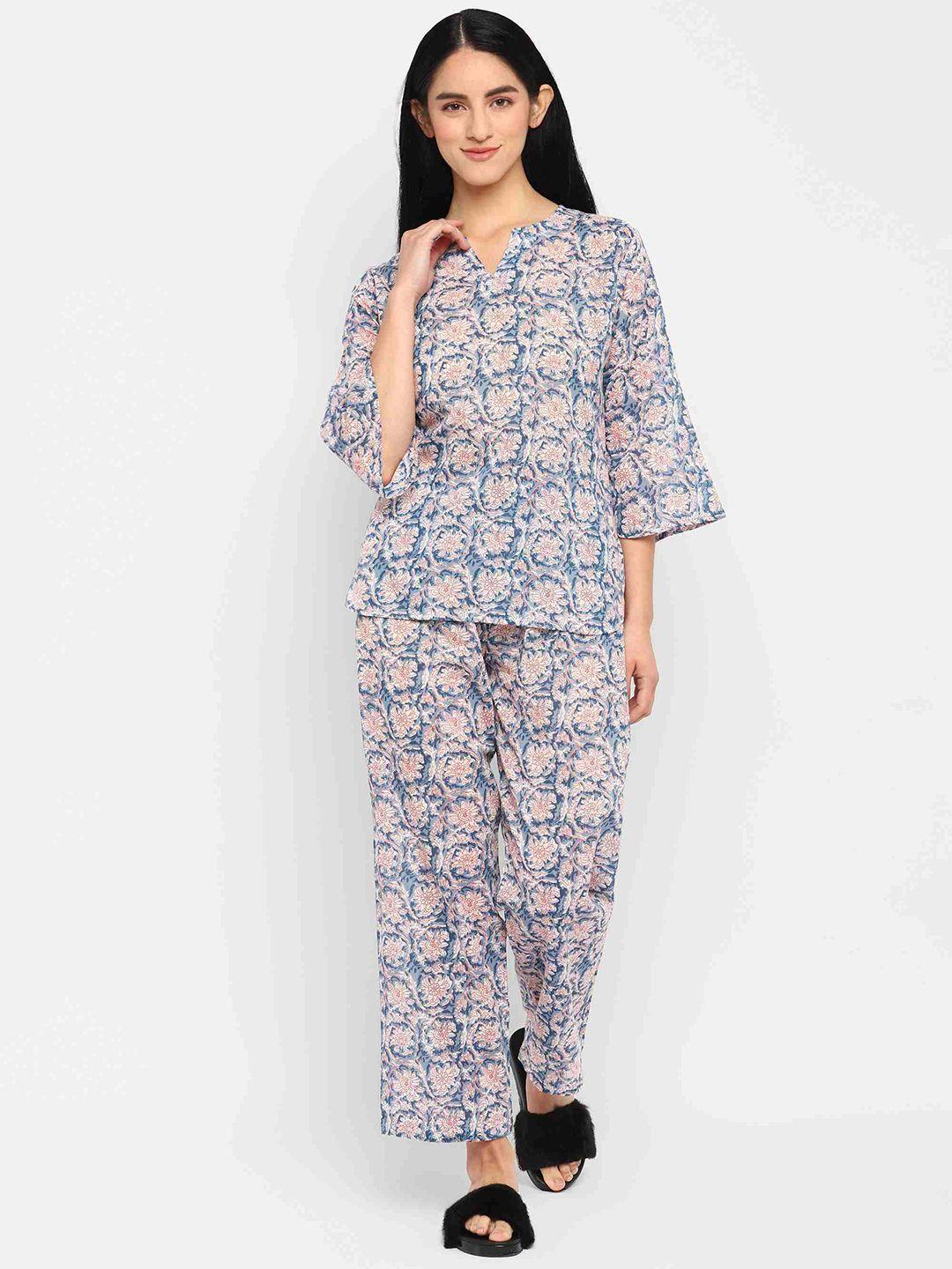 shopbloom women floral printed pure cotton night suit