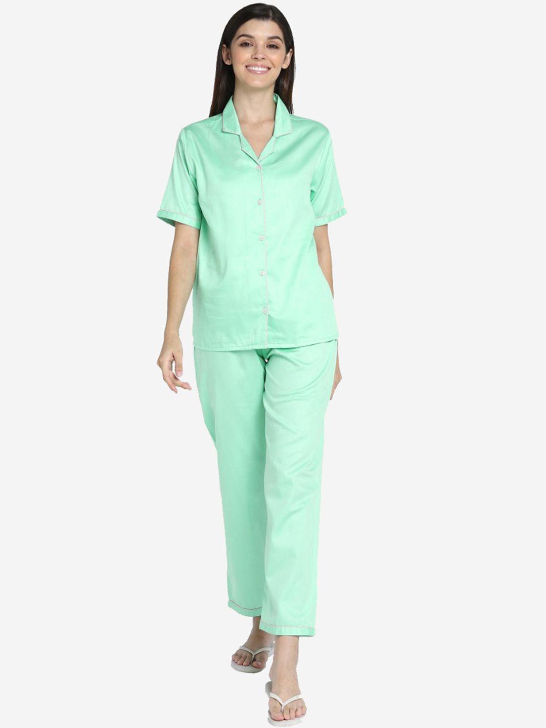 shopbloom women green pure cotton night suit