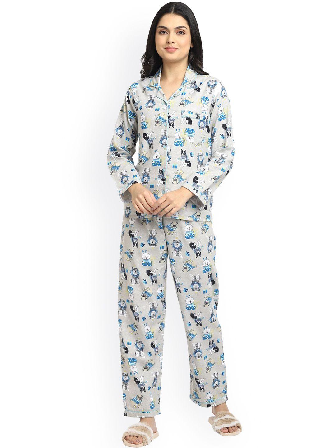 shopbloom women grey printed night suit