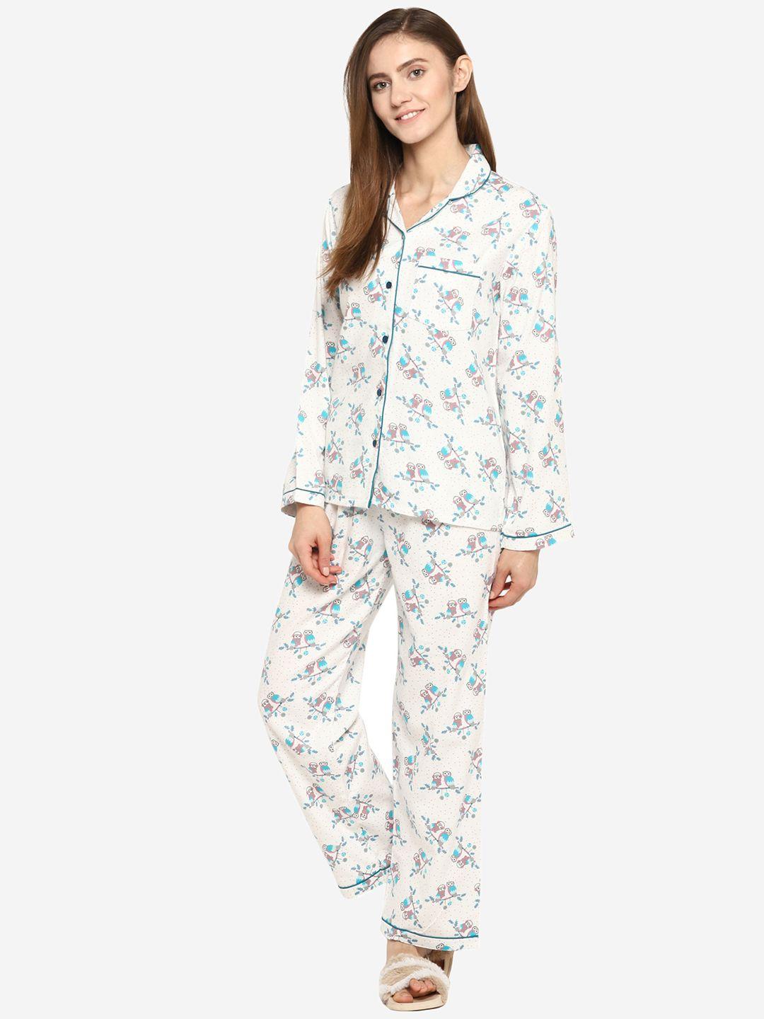 shopbloom women white printed night suit