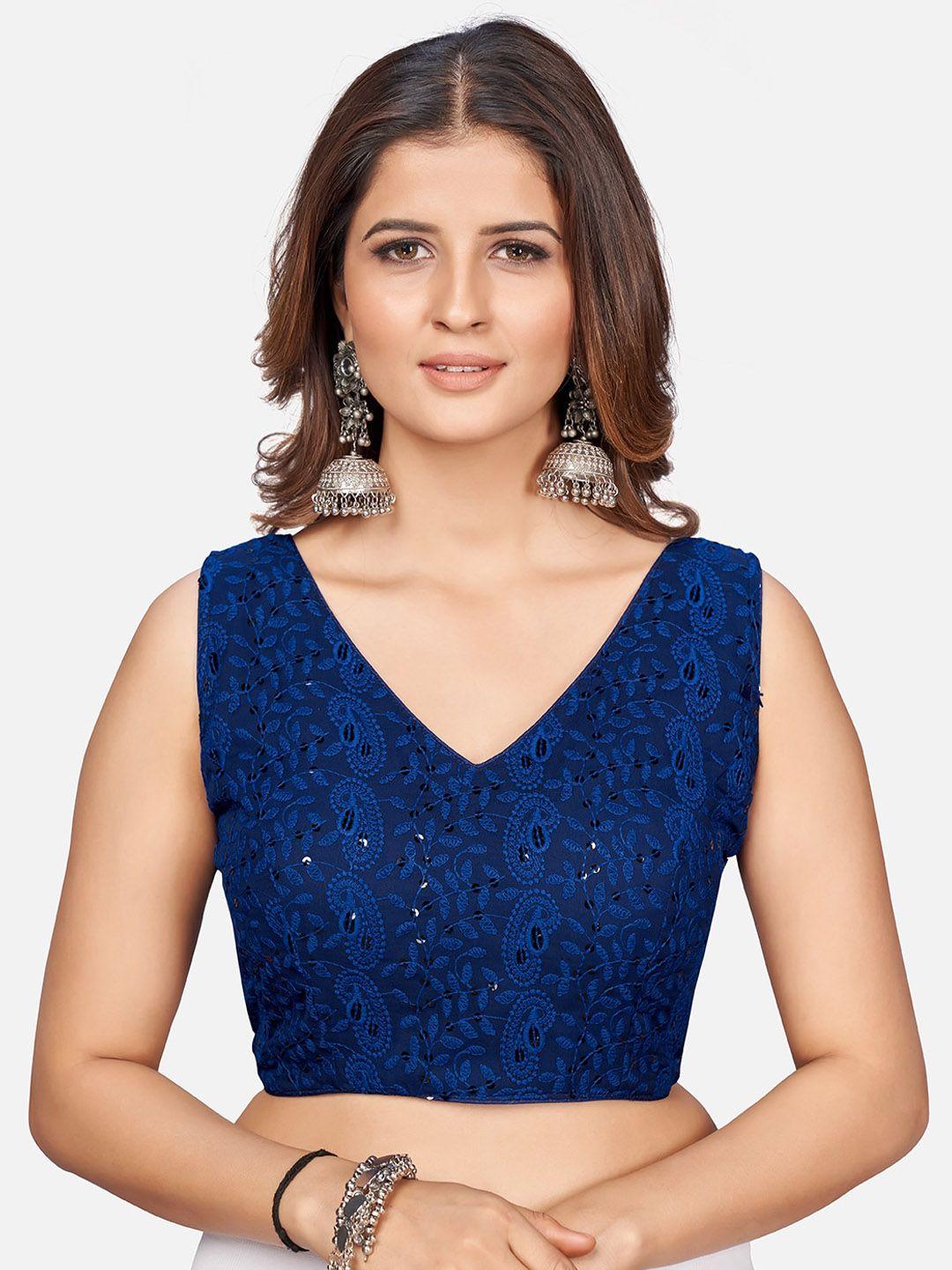 shopgarb blue embroidered chikankari saree blouse