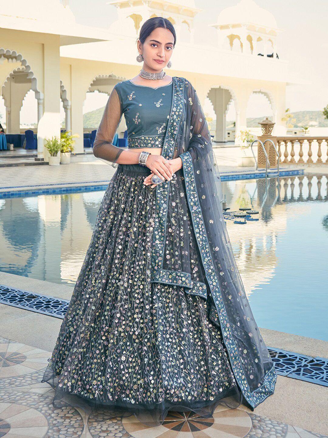 shopgarb embellished semi-stitched lehenga & unstitched blouse with dupatta