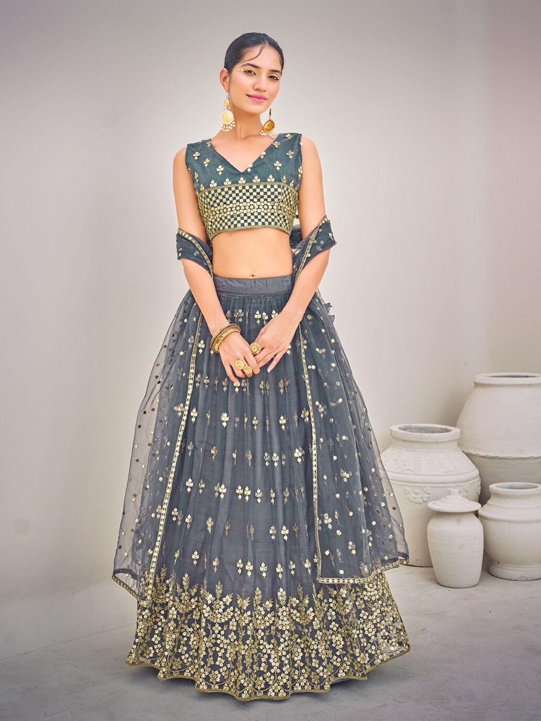 shopgarb embroidered semi-stitched lehenga & unstitched blouse with dupatta