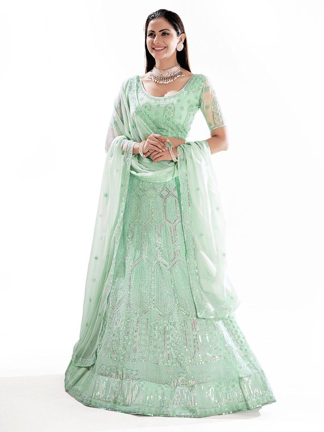 shopgarb embroidered sequinned net semi-stitched lehenga & unstitched blouse with dupatta