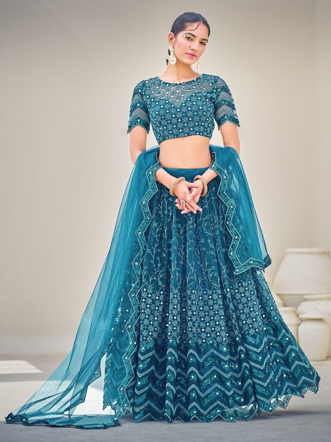 shopgarb embroidered sequinned net semi-stitched lehenga & unstitched blouse with dupatta