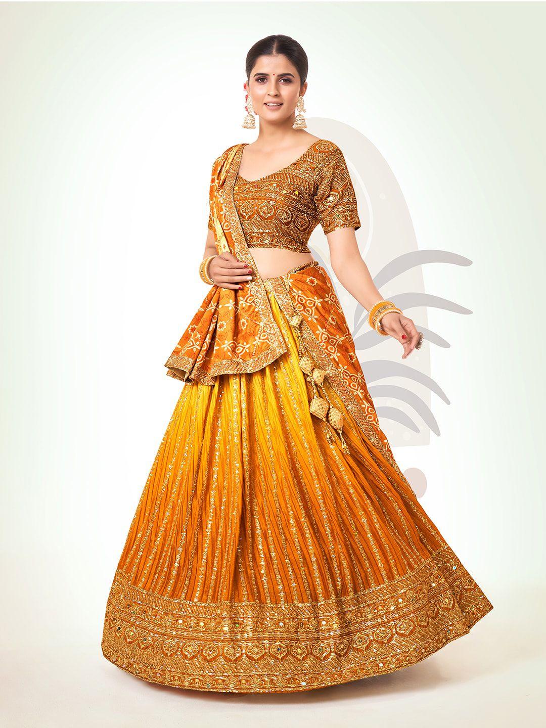 shopgarb embroidered sequinned semi-stitched lehenga & unstitched blouse with dupatta