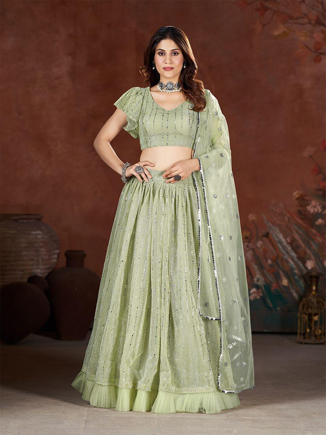 shopgarb embroidered sequinned semi-stitched lehenga & unstitched blouse with