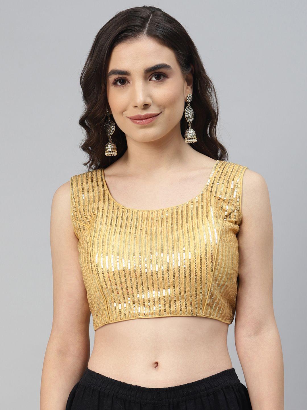 shopgarb golden sequinned georgette saree blouse